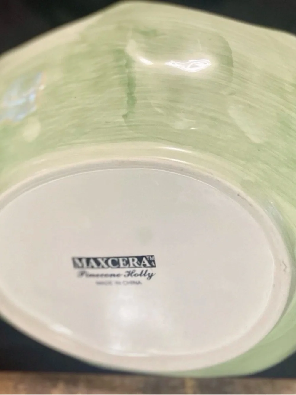 Maxcera Pinecone Holly Leaf Ceramic,Discontinued Vintage Serving Bowl 12x8.5in